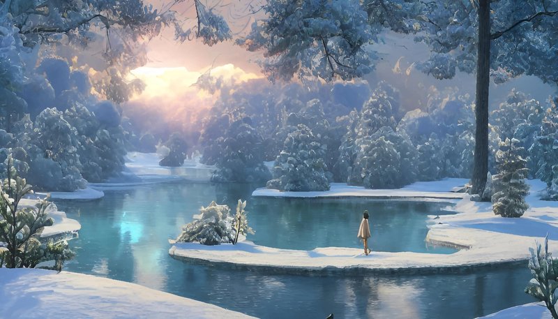 zima, jasno nebo jezero