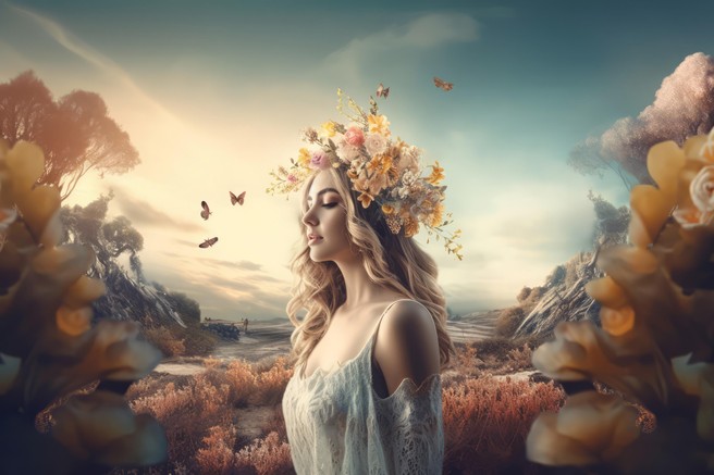 ženska, narava, rože