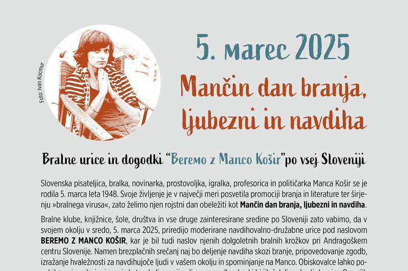 5. marec – MANČIN DAN BRANJA, LJUBEZNI IN NAVDIHA