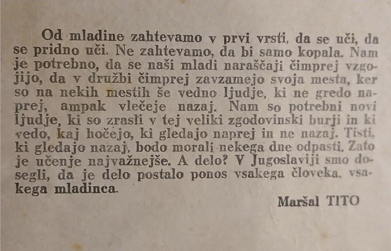 Tito je leta 1948 sporočil mladini: "Nekateri ne gredo naprej – vi morate."