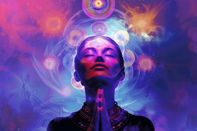 ženska, meditacija, molitev, vesolje