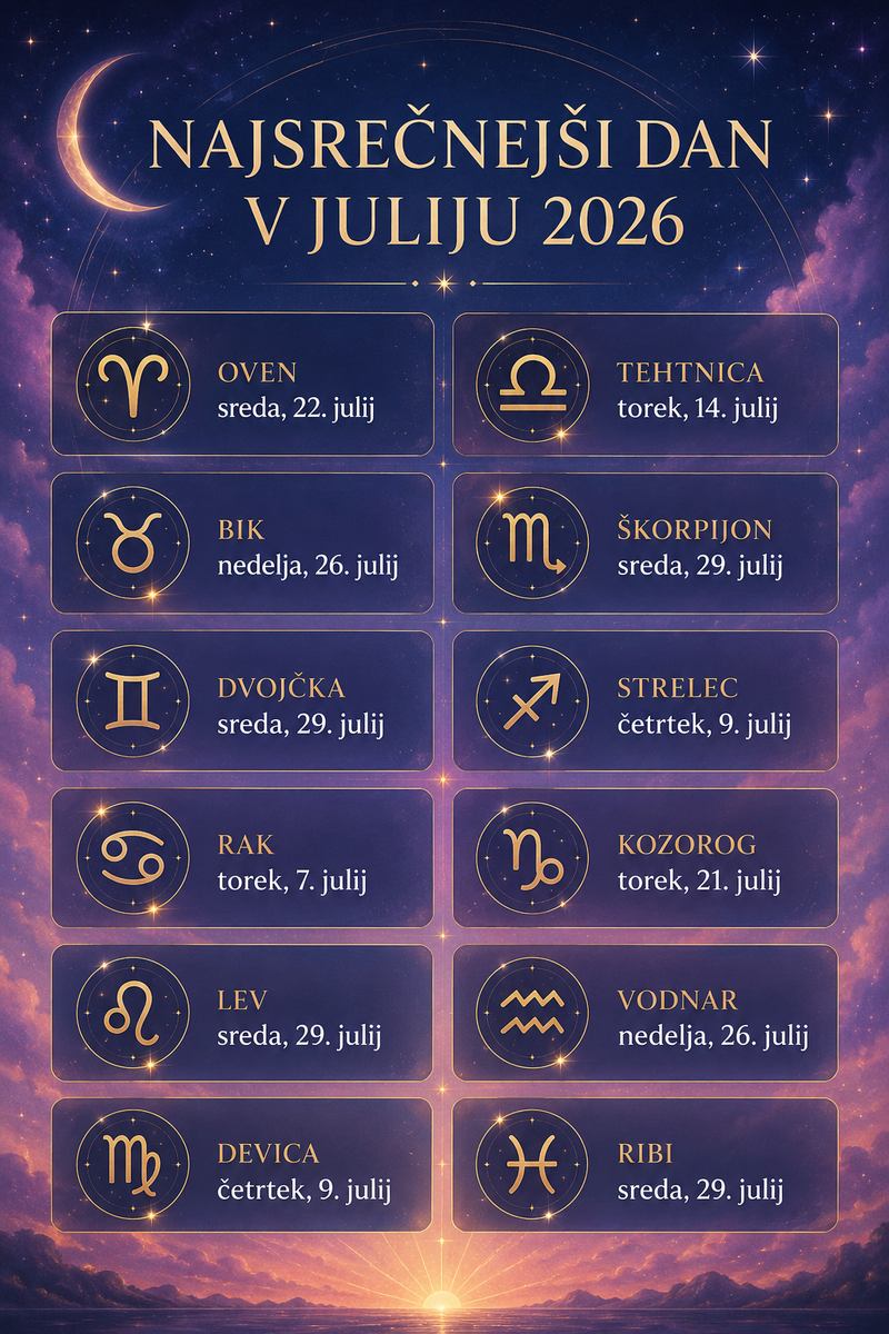 Kateri DAN V JULIJU bo najboljši za vaše astroznamenje?