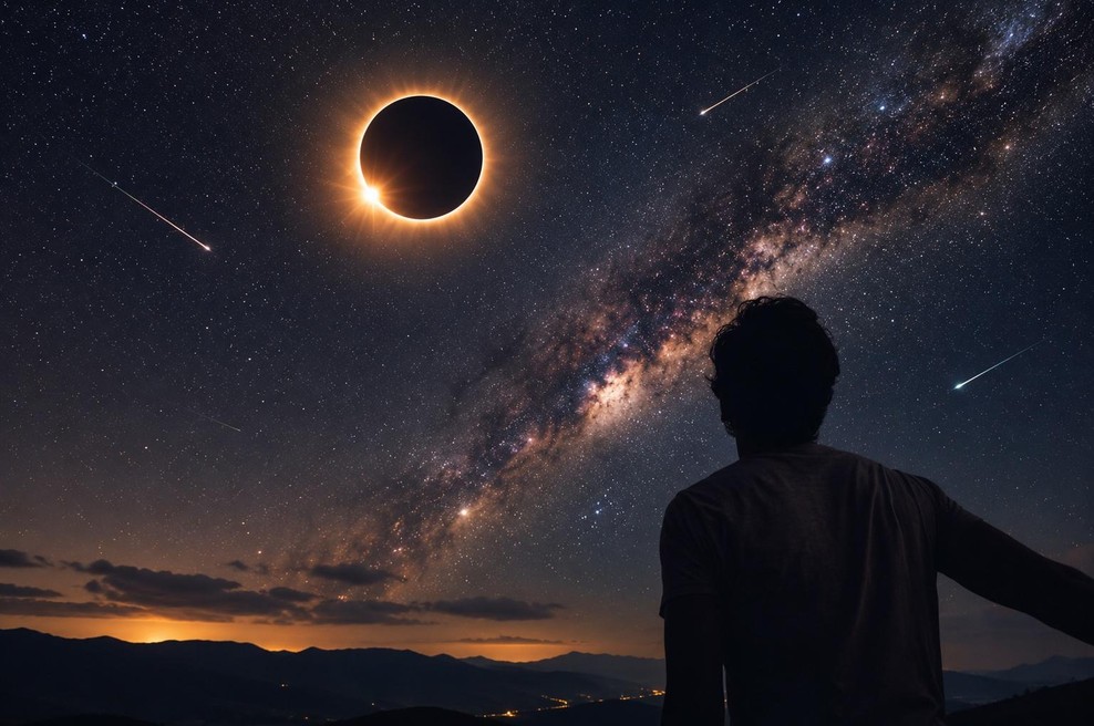 Istega dne bomo priča sončnemu mrku in meteorskemu dežju: Prihaja eden najbolj spektakularnih astronomskih dogodkov leta (foto: shutterstock + ai)