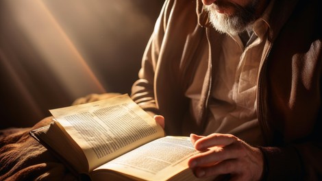 človek bere biblijo